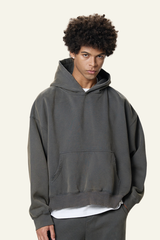 Men's Fleece-Lined Thick Washed Distressed Hoodie.
