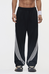 Men's Color Block Elastic Drawstring Cuff Wide Leg Pants
