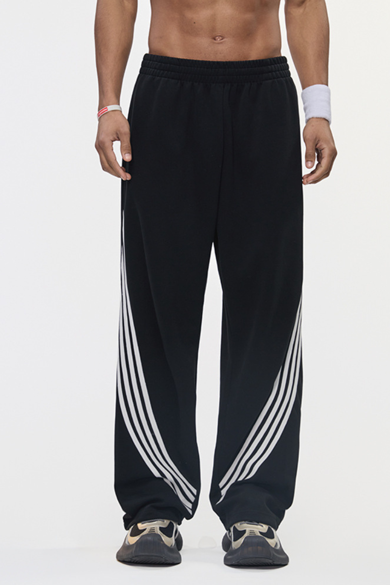 Men's Color Block Elastic Drawstring Cuff Wide Leg Pants