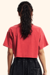 Women's Summer 230g Raw Edge Washed Crewneck Cropped Tee