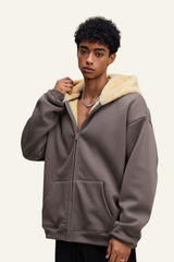 Men's Streetwear Brand Fleece-Lined Hooded Jacket