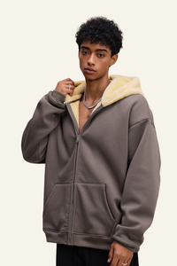 Men's Streetwear Brand Fleece-Lined Hooded Jacket