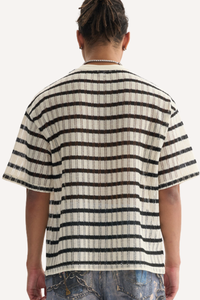 Men's Summer 205g Stripe Mesh Crewneck Tee