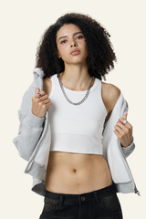 Women's  Fleece-lined Double-Zipper Cropped Hooded Jacket