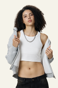 Women's  Fleece-lined Double-Zipper Cropped Hooded Jacket