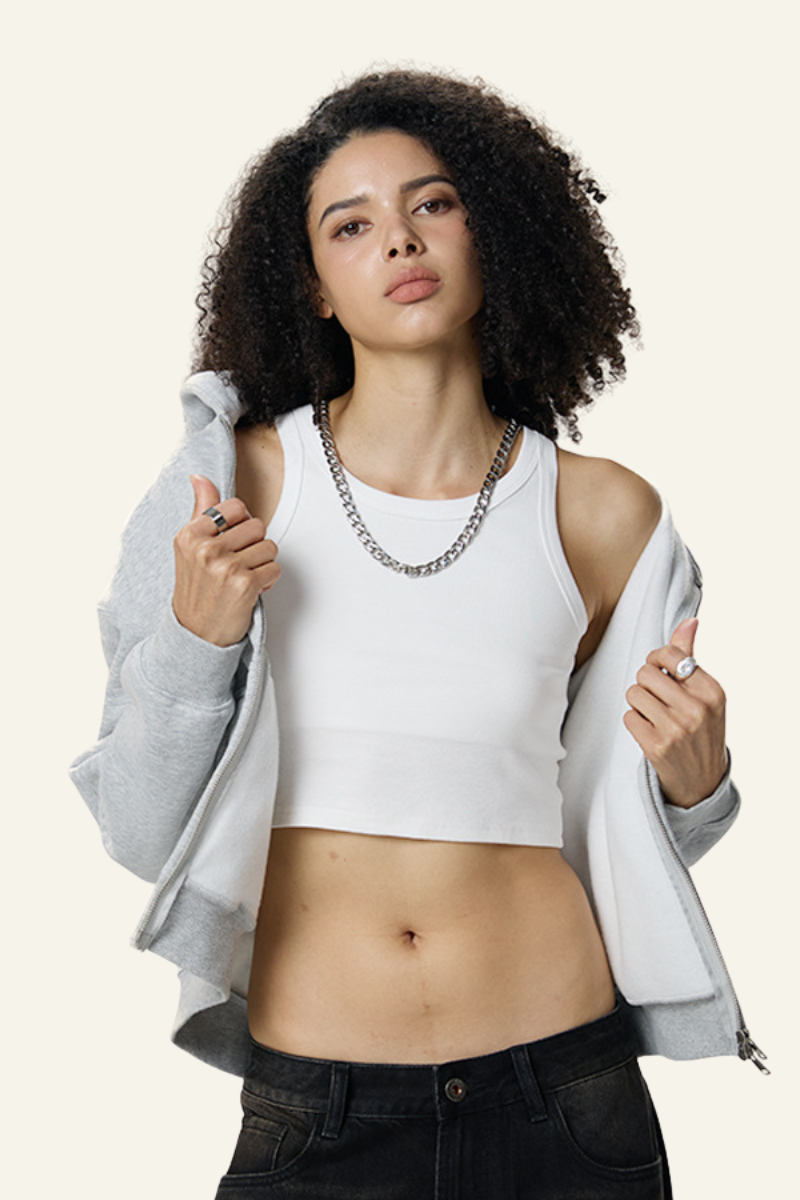 Women's  Fleece-lined Double-Zipper Cropped Hooded Jacket