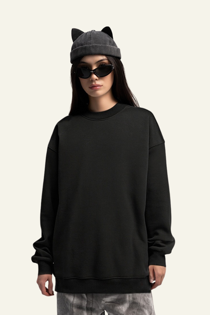 Women's Drop Shoulder Fleece Lined Solid Sweatshirt.