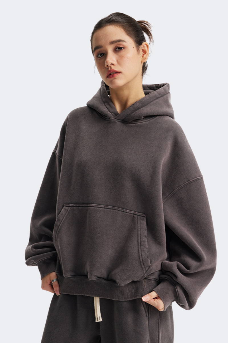 Women's Streetwear Vintage Washed Front Pocket Hooded