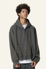 Men's Heavyweight Washed Full Zipper Hooded Jacket
