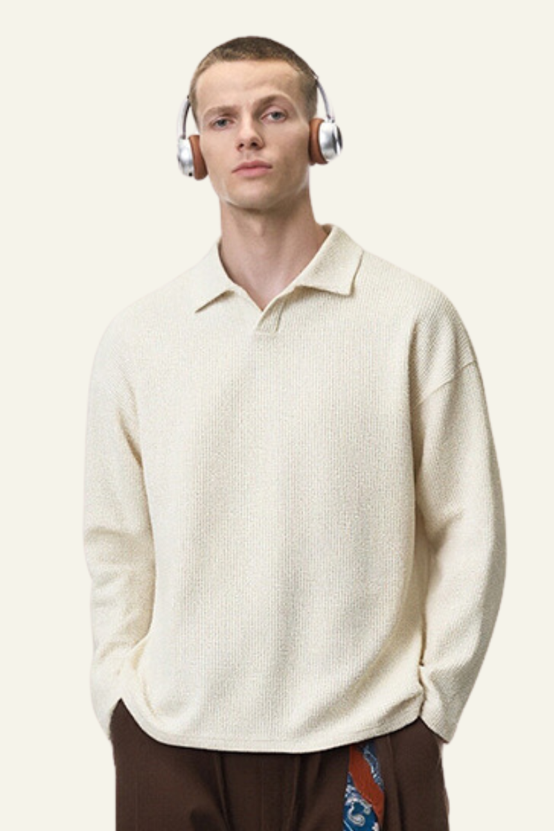 Men's Waffle-patterned Polo Collar Sweatshirts