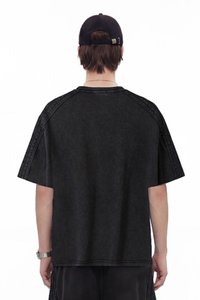 Unisex 275g Cotton Washed Raw Edge Patchwork Sports Tee