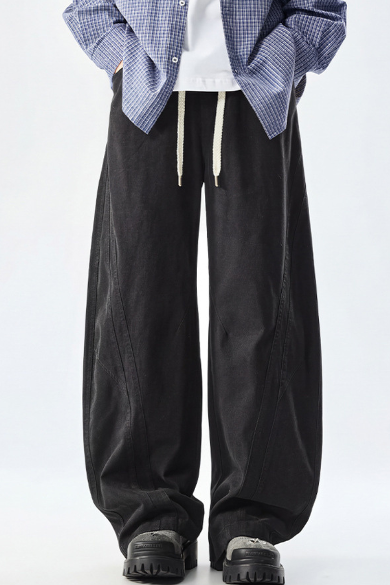 Men's Spring Summer Heavy Cotton Curved Wide Cargo Pants