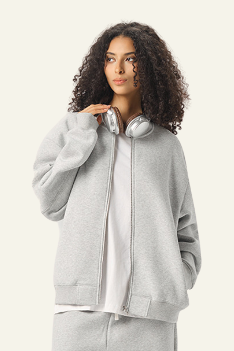 Women's  Streetwear Stand Collar Fleece-Lined Zipper Jacket