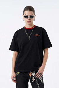 Men's Colorblock Double Collar Letter Print Oversized Tee