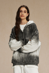 Women's Cotton Gradient-Dyed Vintage  Full-Zip Hooded Jacket