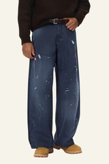 Men's Cotton Vitage Hand-painted Washed Wide Leg Pants