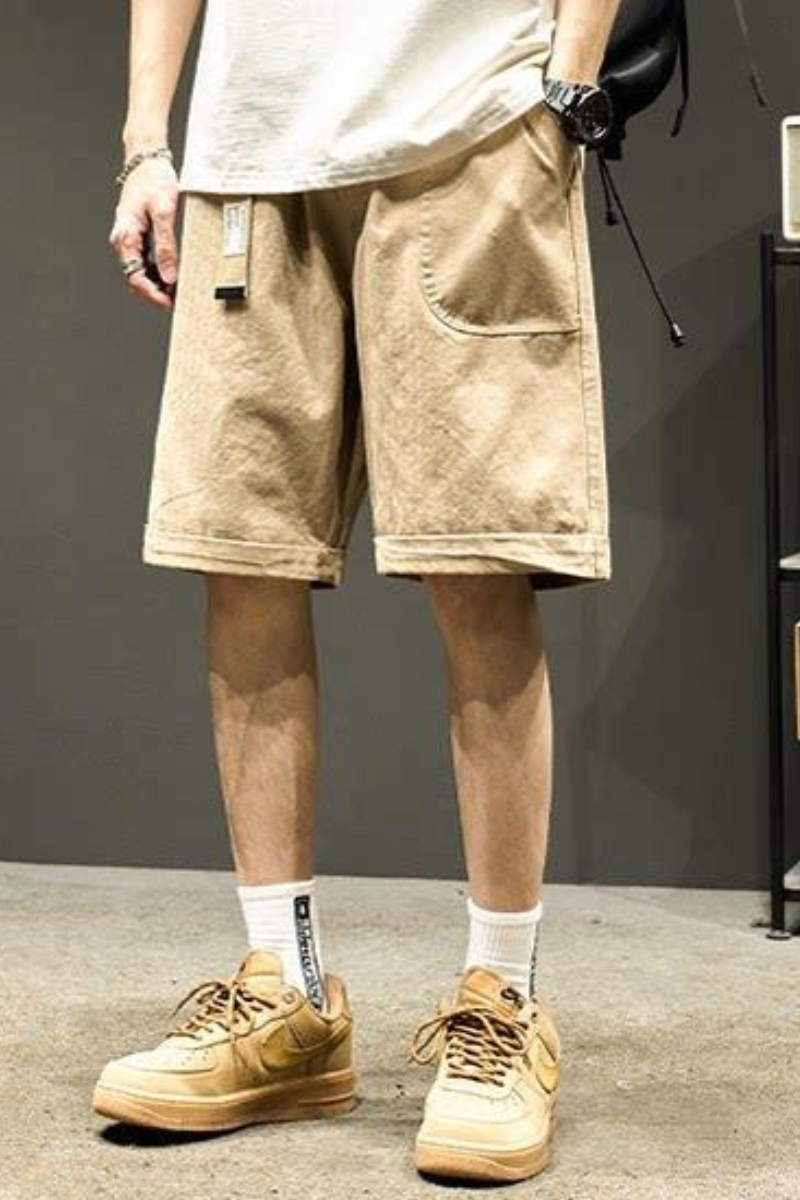 Men's Summer Cotton Loose Straight Webbing Cargo Shorts