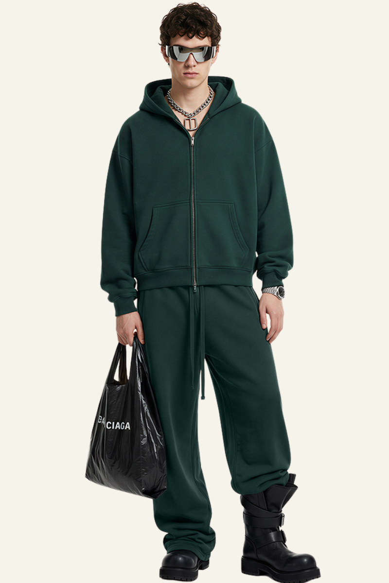 Men's Streetwear Set:Hooded Jacket & Straight Leg Pants