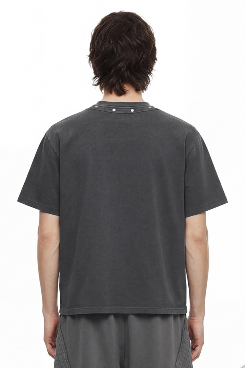 Men's Summer 285g Cotton Washed Rivet Ribbed Oversized Tee
