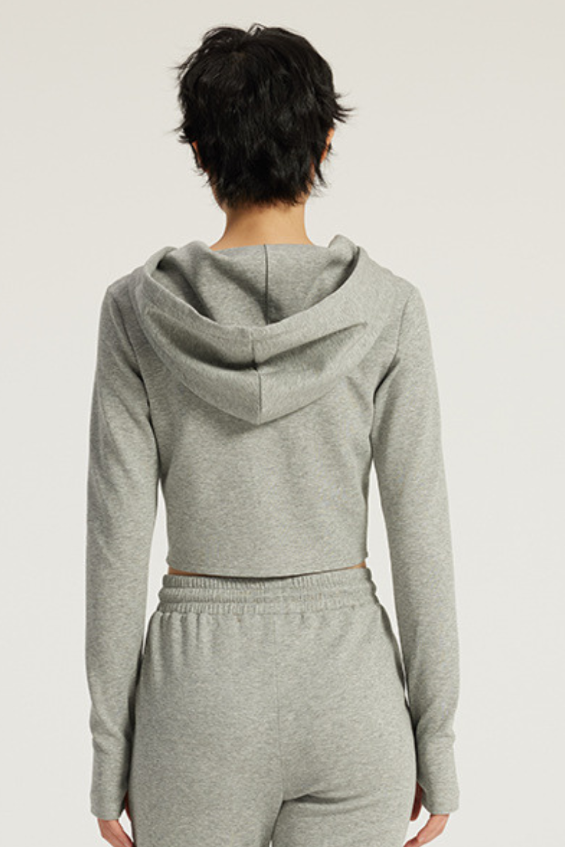 Women's Streetwear Cropped Finger Cuffs Hooded Jacket
