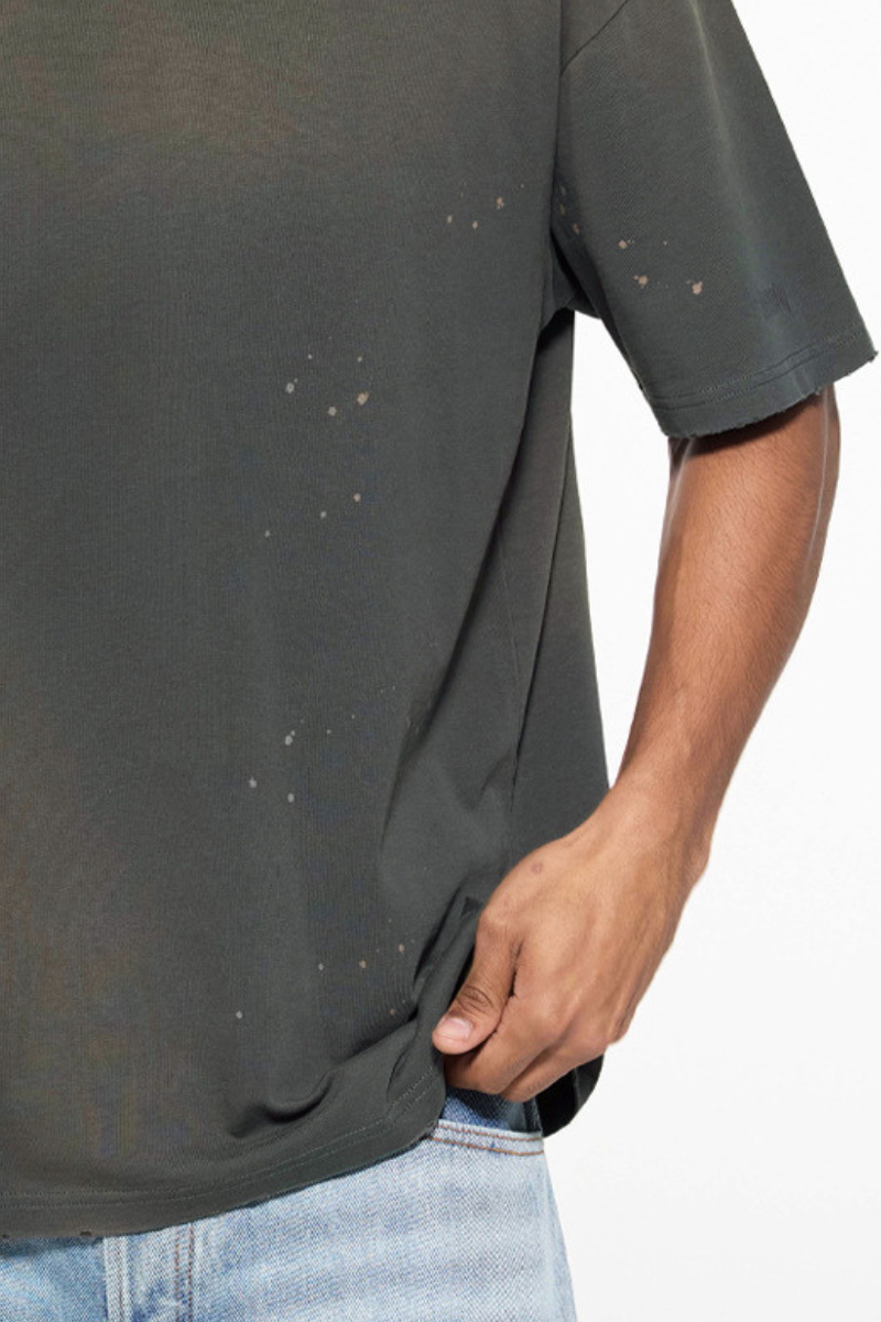Men's 250g Cotton Distressed Loose Spray Wash Tee