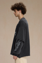 Men's Cotton Retro Faux Two-piece Pullover