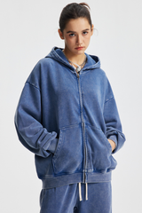 Women's Cotton Washed Distressed Front Pocket Hooded Jacket