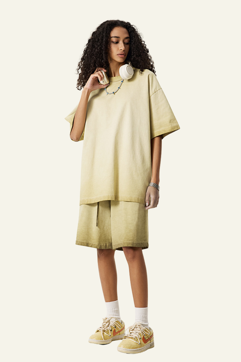 Women's Vintage Washed Cotton Set:T-shirt And Shorts