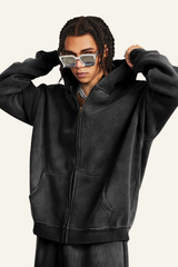 Men's Streetwear Fleece-lined Full Zipper Hooded Jacket