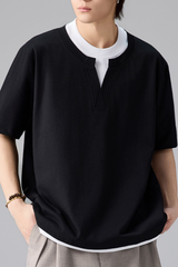 Men's Summer Mock Layer Henley Colorblock Tee