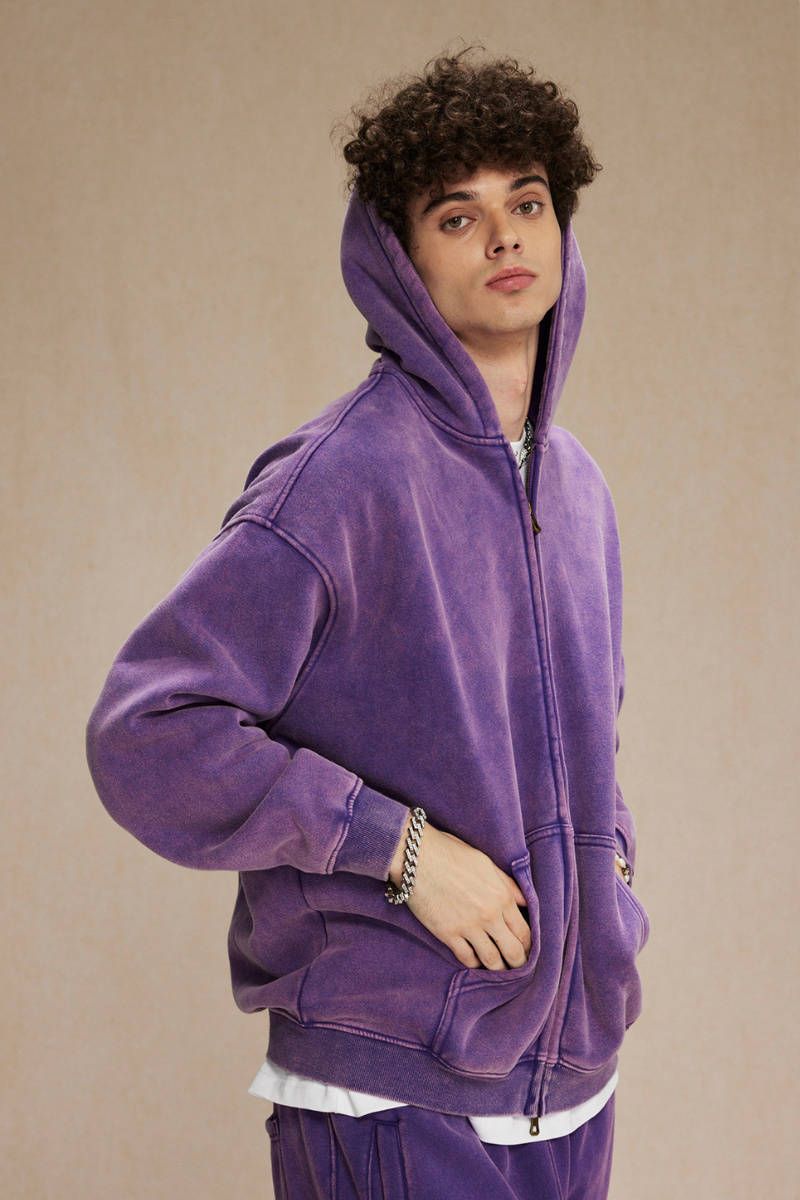 Men's Streetwear Wax-Dyed Vintage Solid Hooded Jacket