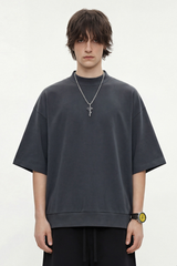 Men's Summer Mock Neck 305g Cotton Boxy Dolman Ribbed Tee