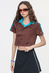 Color-blocked collegiate-style short T-shirt