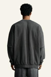 Men's Streetwear Washed Patchwork Pullover