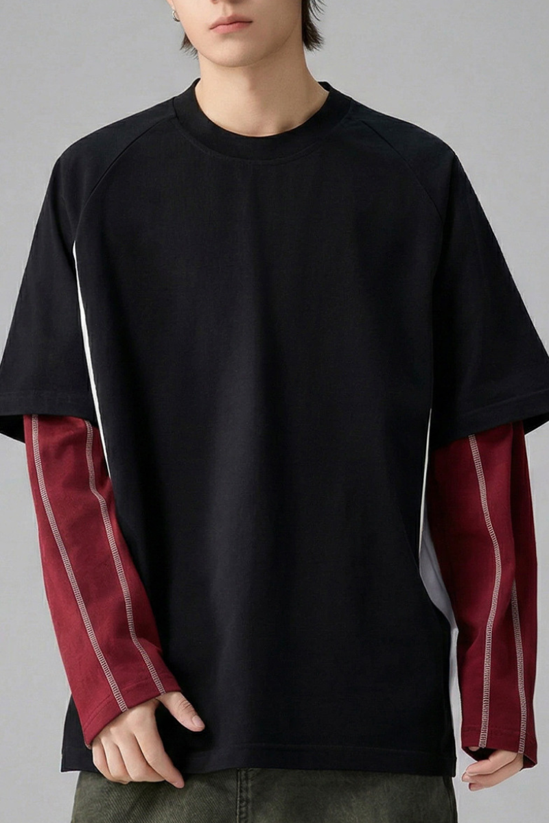 Men's Summer Half Raglan Sleeve side colorblock Cooling Tee