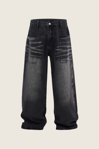 Men's Spring Summer Washed Pocket Rhinestone Wide Leg Jeans