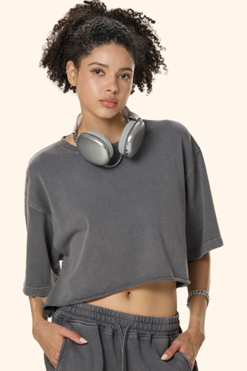 Women's Spring Summer 280g Washed Oversized Cropped Tee