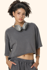 Women's Spring Summer 280g Washed Oversized Cropped Tee