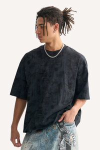 Unisex 260g Distressed Denim Hole Texture Boxy Tee