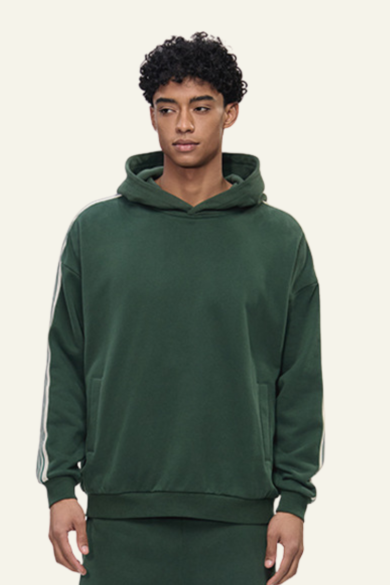 Men's Streetwear Side-Striped Solid Hoodie