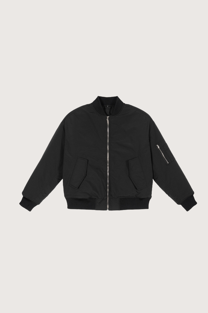 Men's Cropped Minimalist Solid-Color Bomber Jacket