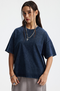 Women's Cotton Streetwear Washed Distressed T-shirt