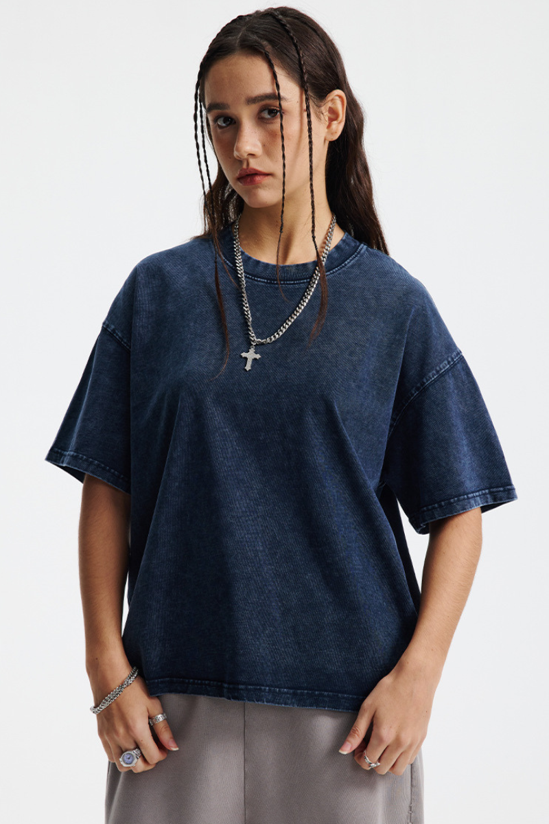 Women's Cotton Streetwear Washed Distressed T-shirt