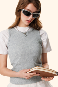 Women's Spring Summer Ribbed Crewneck Solid Tank Top