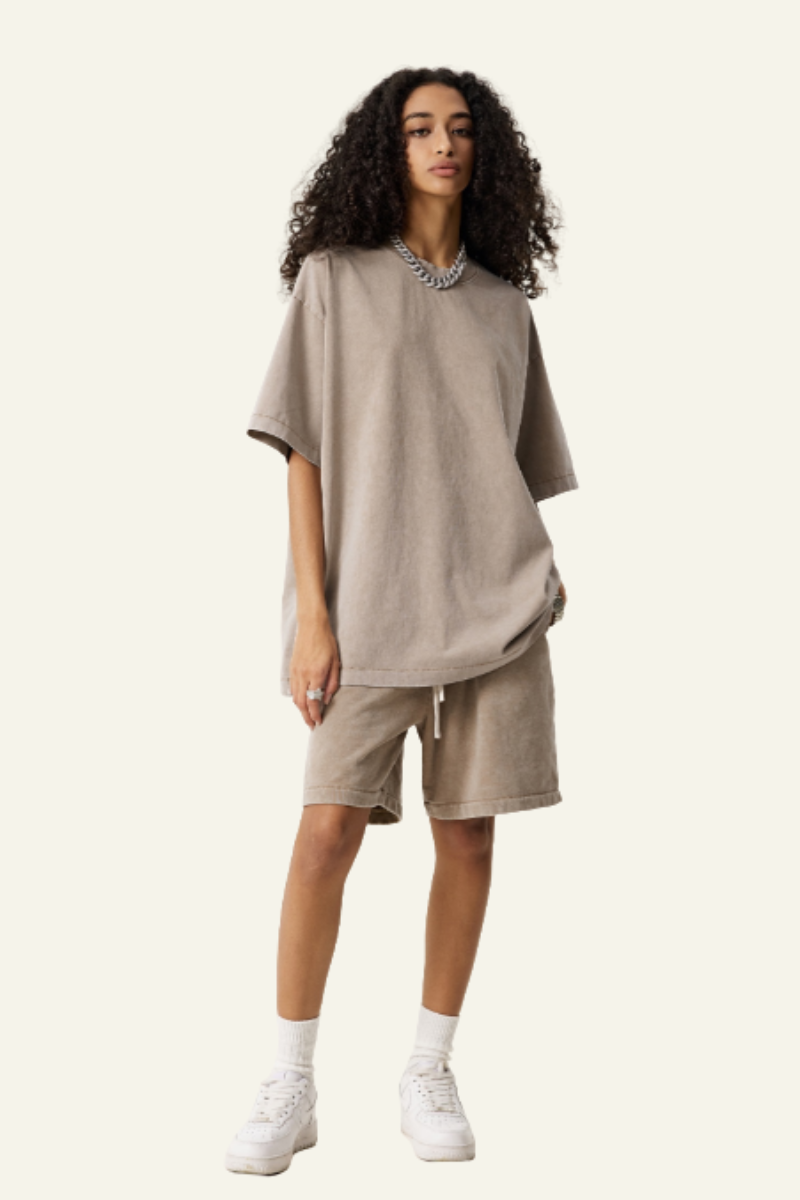 Women's Cotton Dopamine Set: T-shirt & Athletic Wear Short
