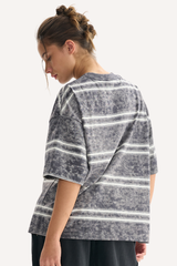 Unisex Washed Stripe Ribbed Crewneck Boxy Tee