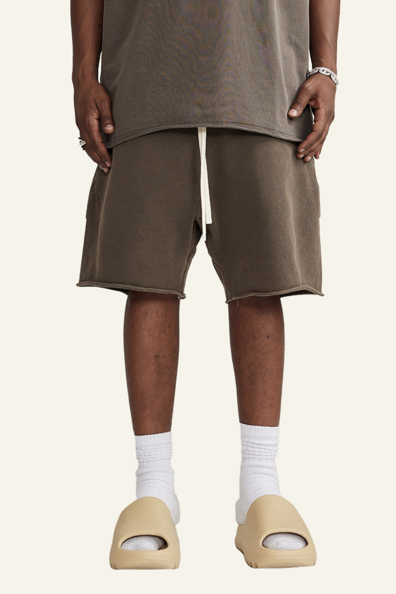 Men's Vintage Washed Cotton Frayed-Hem Shorts