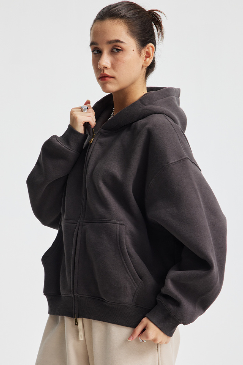 Women's Streetwear Two-Way Zipper Hooded Jacket
