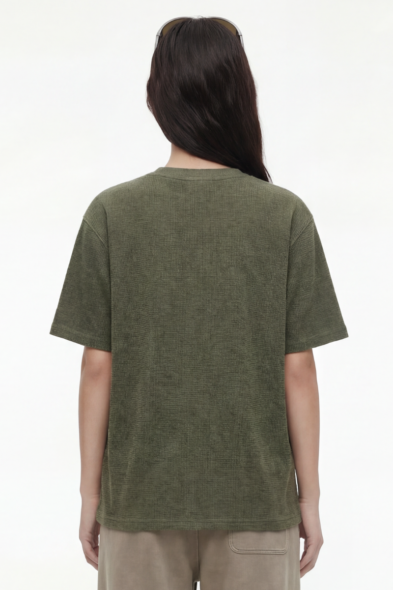 Women's Streetwear Washed Henley Collar Distressed T-shirt