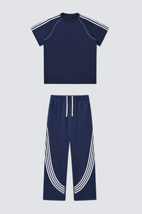 Comfortable short-sleeved shirt and wide-leg pants set